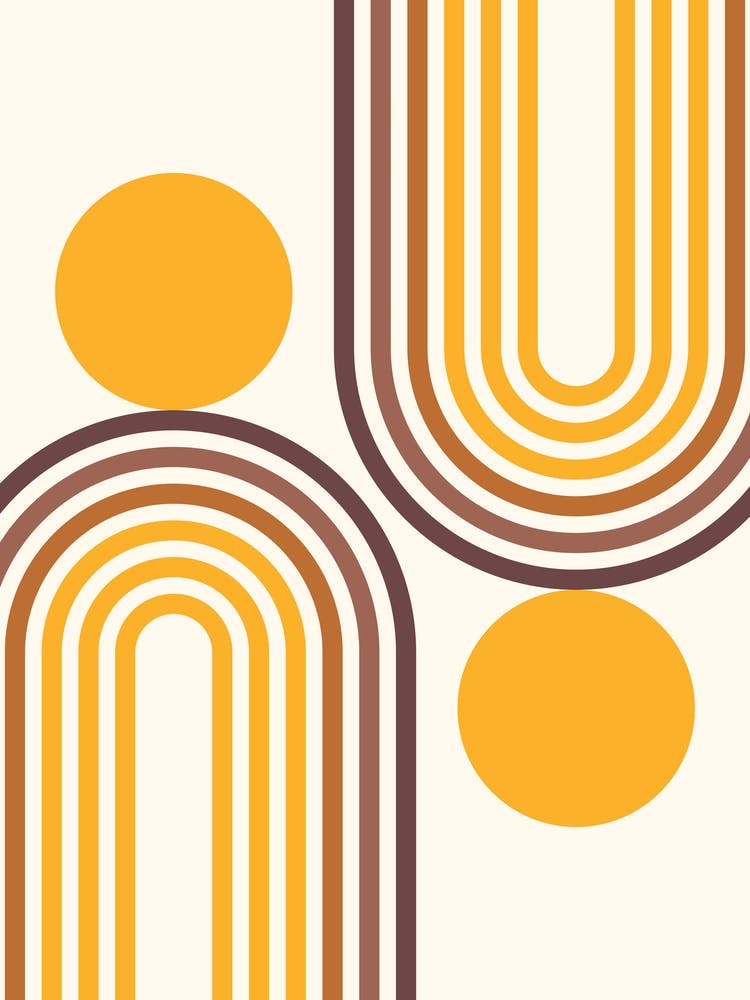 Mid Century Modern Geometric in retro gold brown terracotta (Rainbow and Sun Abstract Design) 8