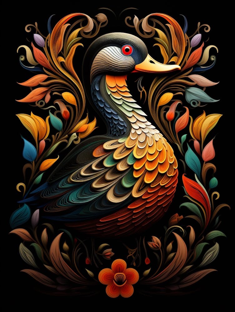 Folk Bird Illustration Mallard Duck 3