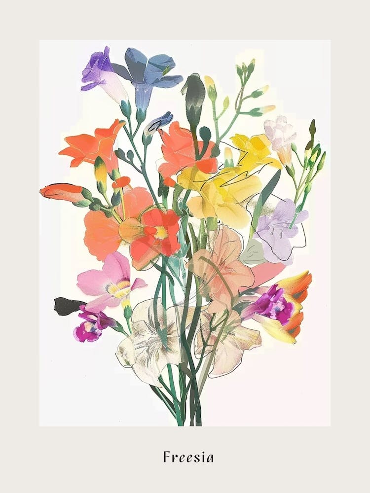 Freesia 1 Collage Flower Bouquet Poster