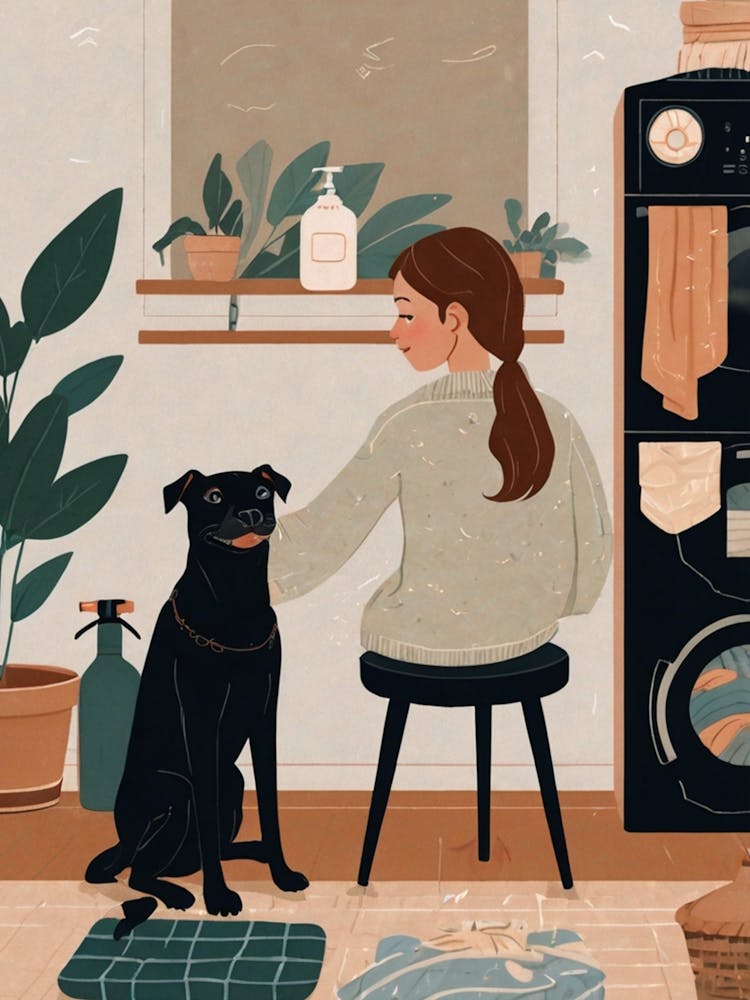 Illustration einer Frau und ihres Hundes