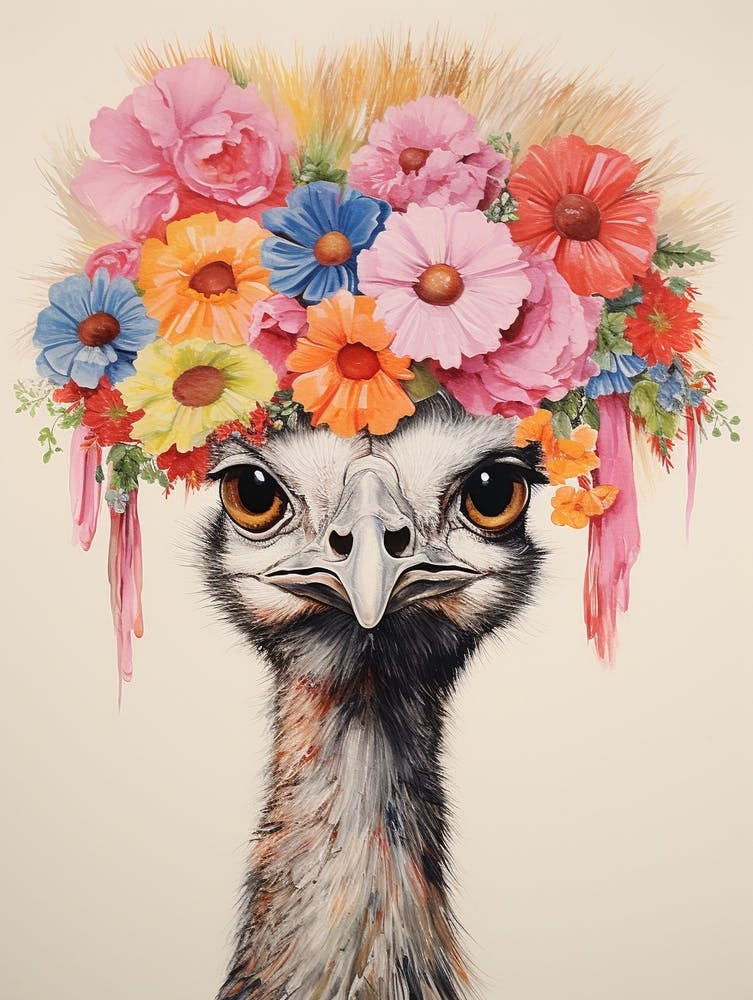 Oiseau à Couronne de Fleurs Émeu 1