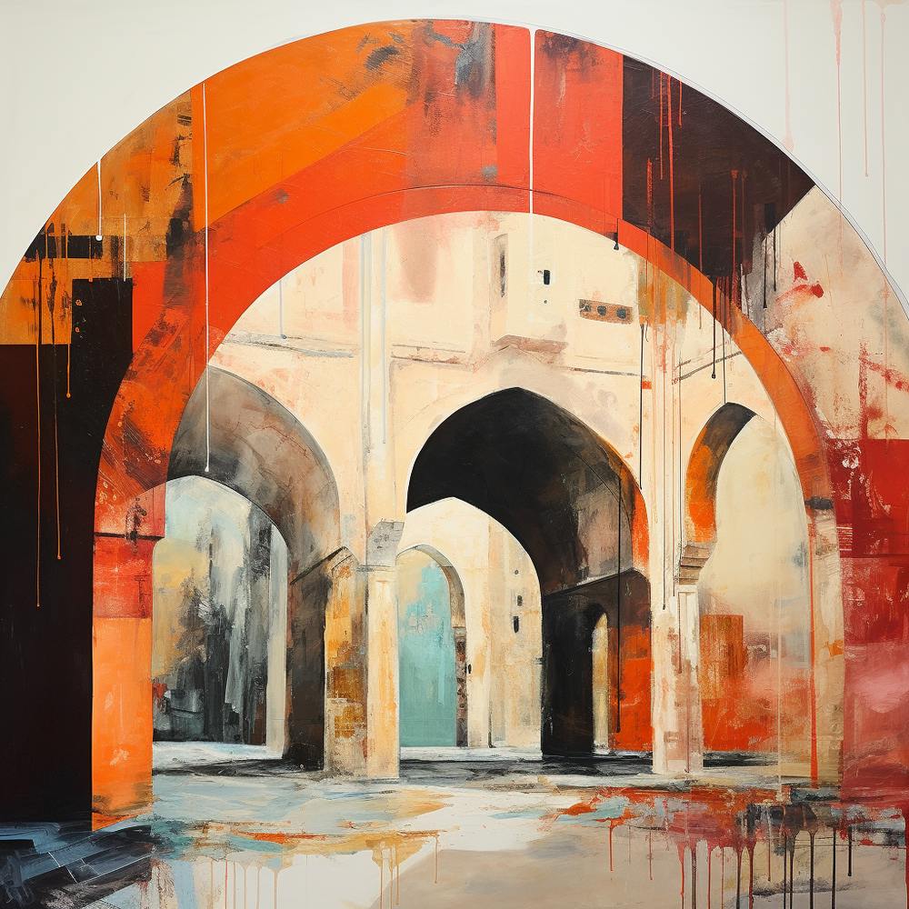 Abstract Contemporary - Orange & Red Archways