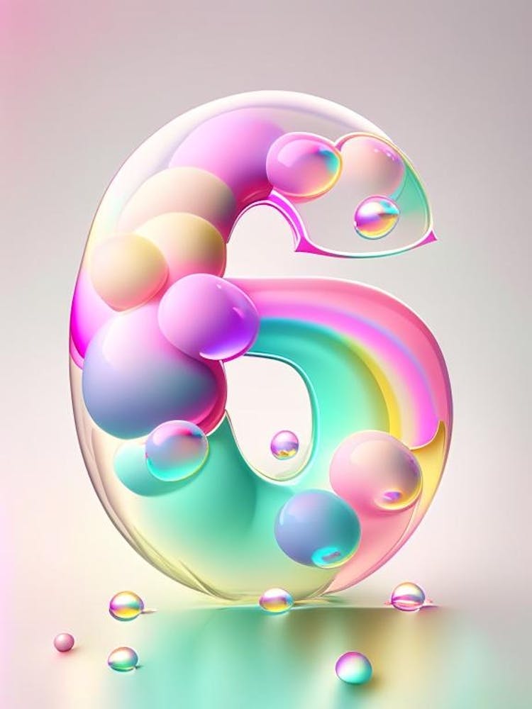 6, Number, Education Rainbow Bubble 4