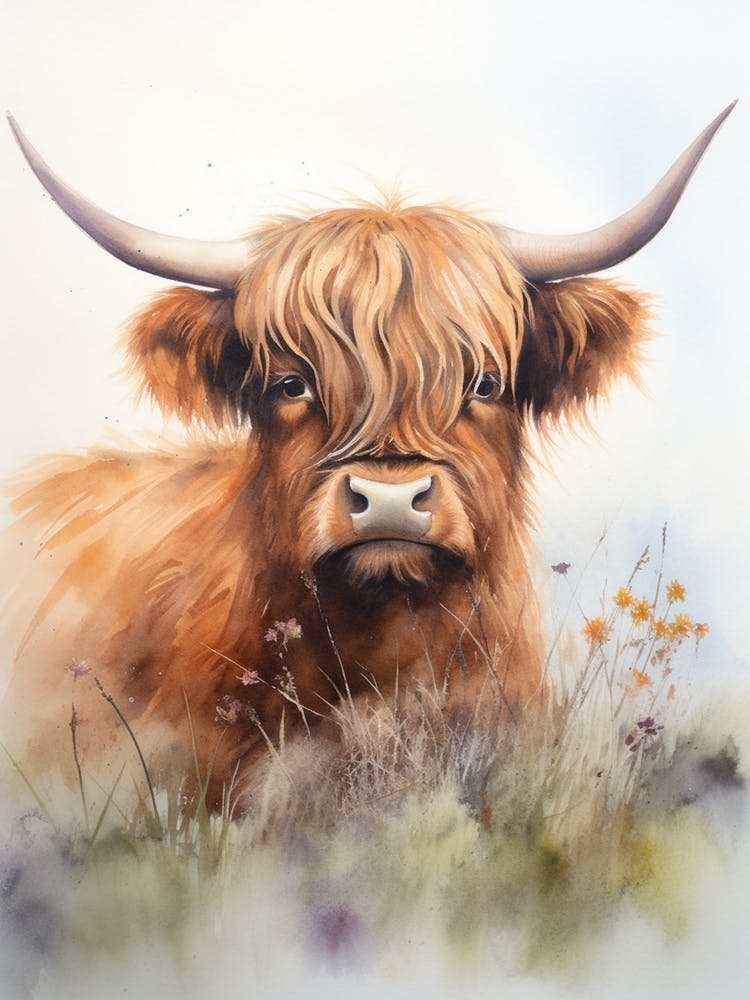 Highland Cow In The Grassy Land 3