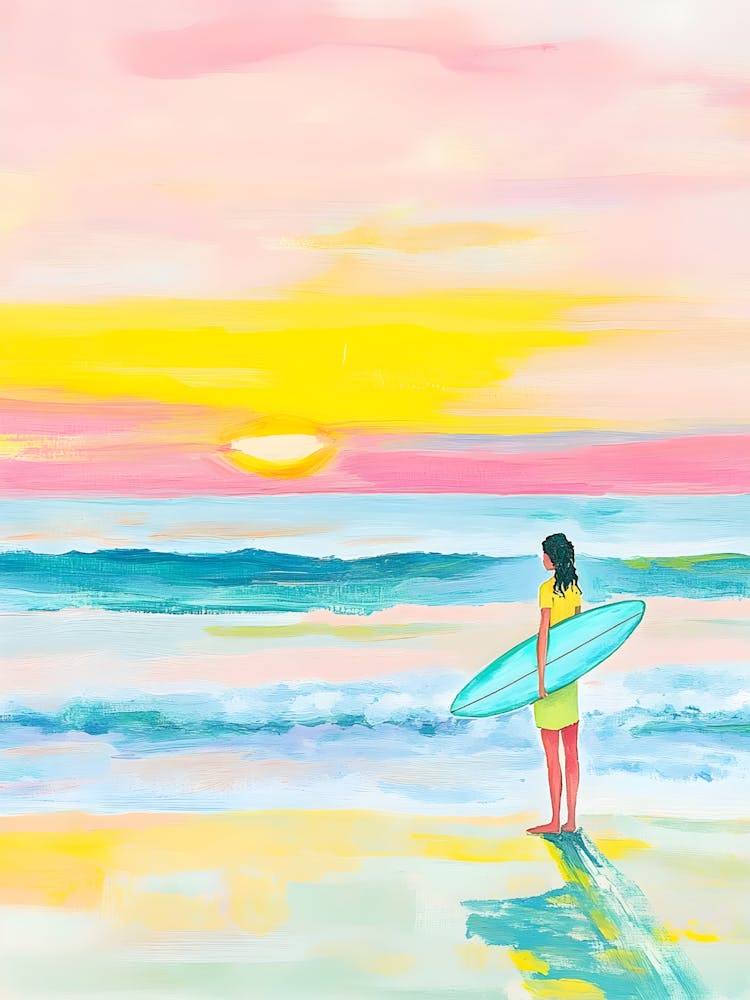 Surfer Girl At Sunset