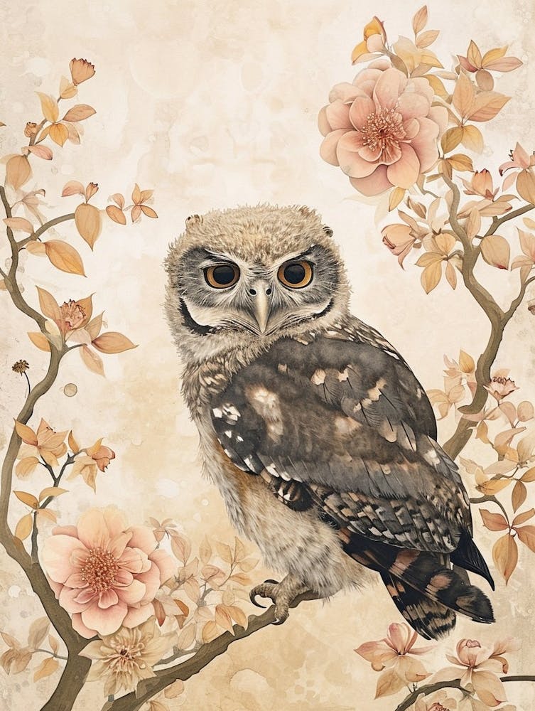 Brown Fish Owl Japanese Painting 2