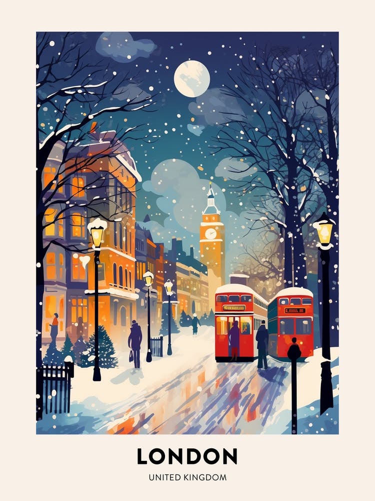 Winter Night  Travel Poster London United Kingdom 8