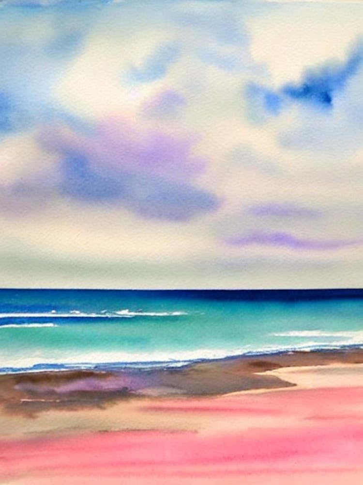 Bateau Bay Beach, Australia Pink Watercolour