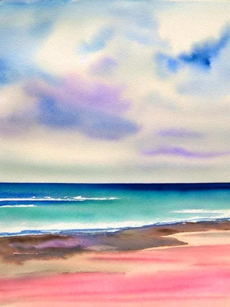 Bateau Bay Beach, Australia Pink Watercolour