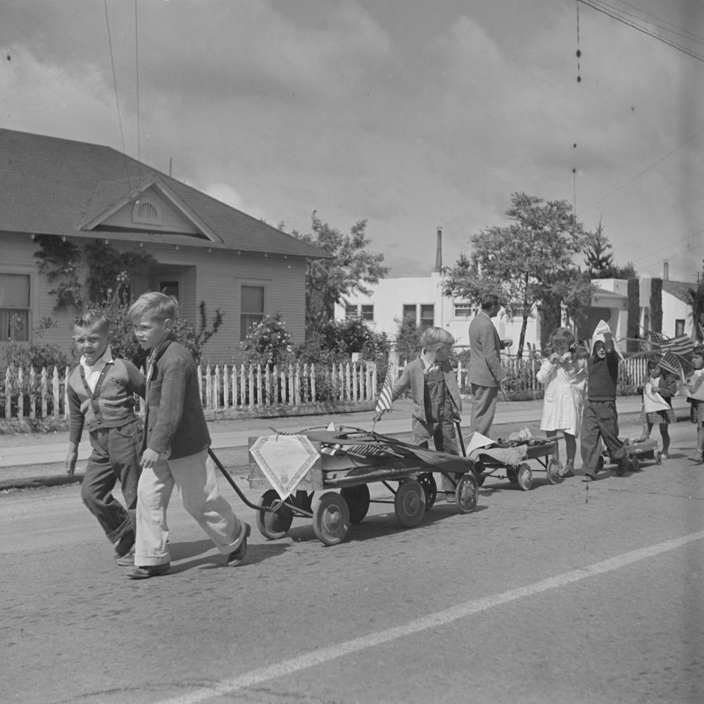 Untitled Photo, Possibly Related To San Juan Bautista, California,Schoolchildren Parading With Scrap Metal They Have