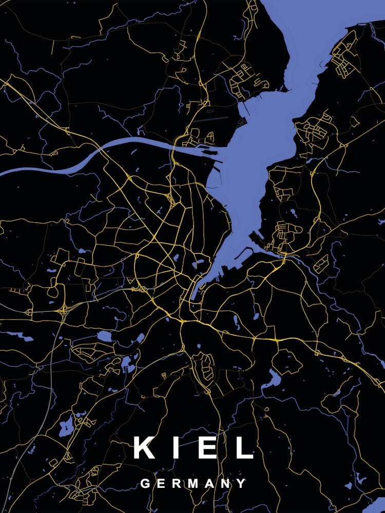 Kiel Germany City Map Black and Gold