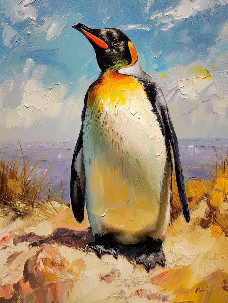 African Penguin Sea Lion Island Oil Painting 2