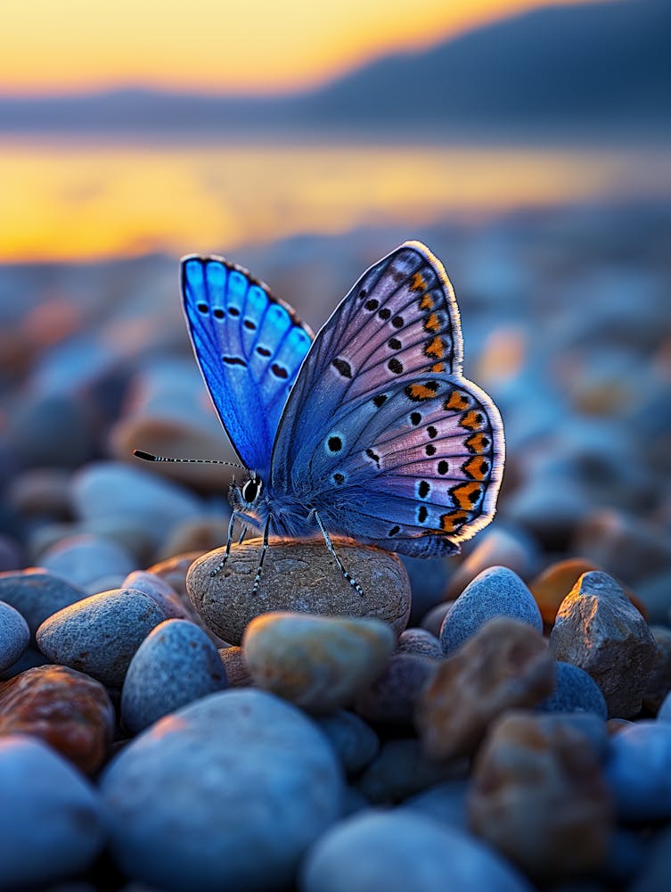 Blue Butterfly On Rocks