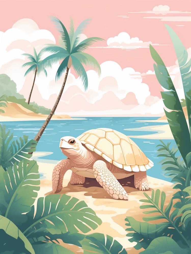 Turtle Behind Leafy Tropical Plants