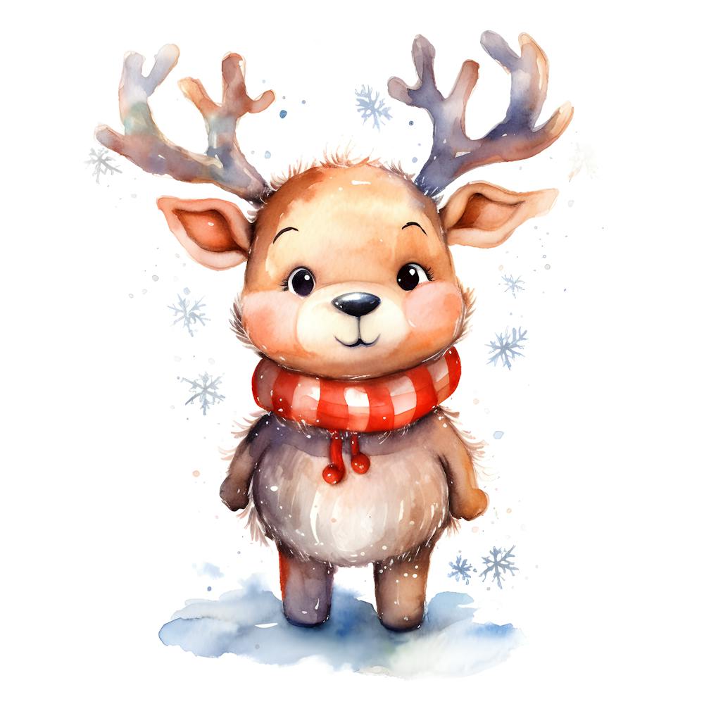 Adorable Watercolor Reindeer Illustration - Festive Winter Holiday Art