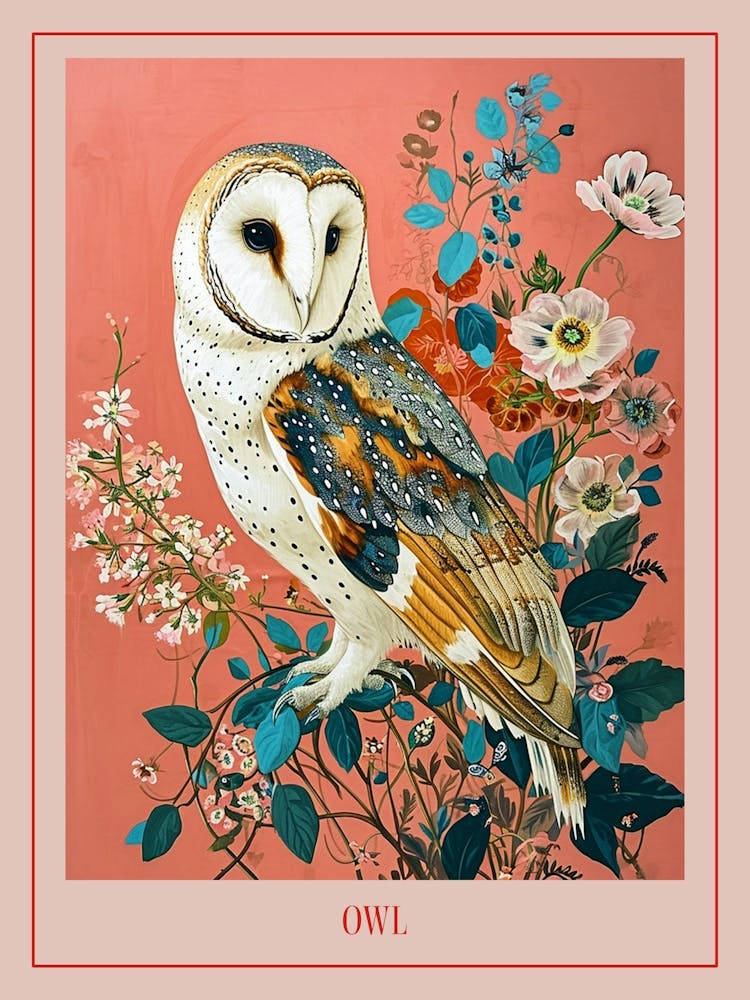 Floral Animal Painting Owl 4 Poster
