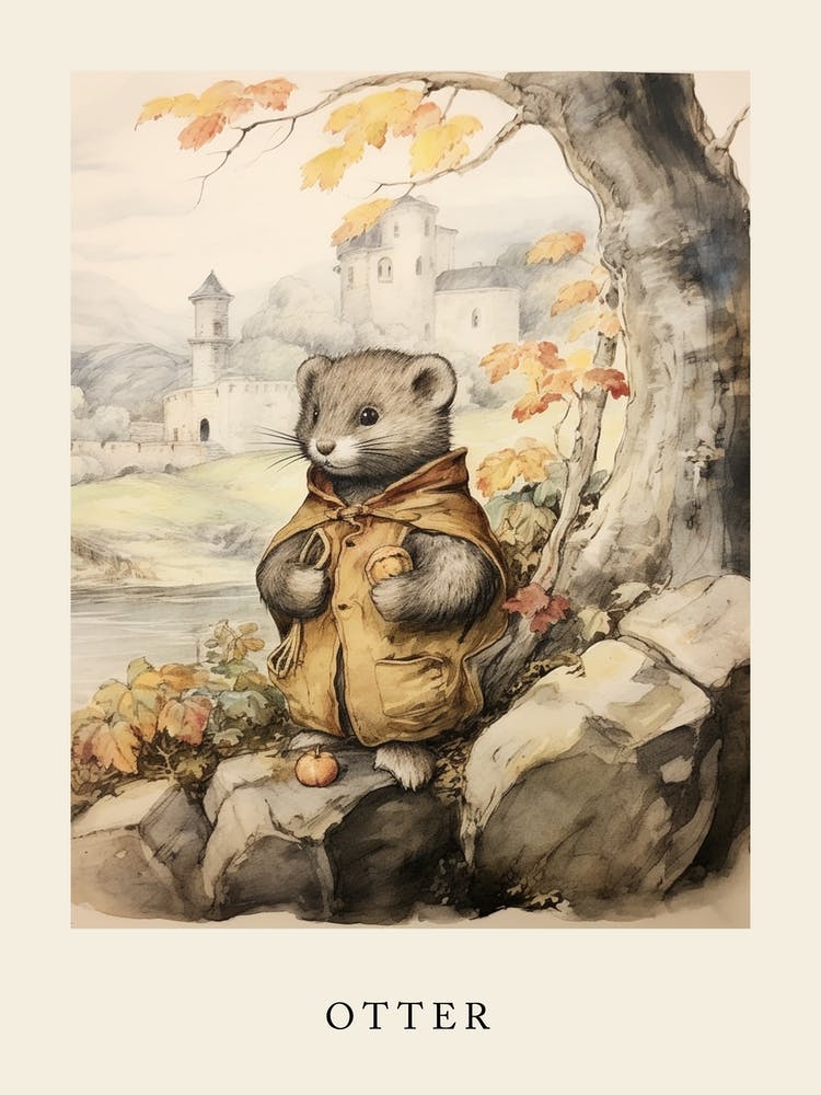 Beatrix Potter Inspired  Animal Watercolour Otter 1