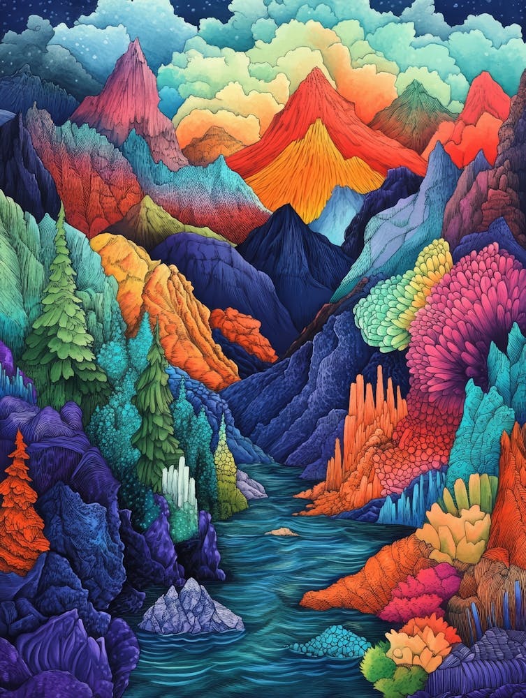 Colourful Mountain Illustration Poster 2