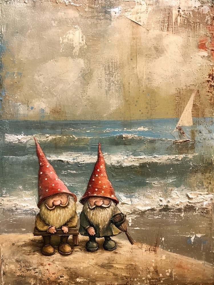 Gnomes On The Beach Kitsch Painting 3