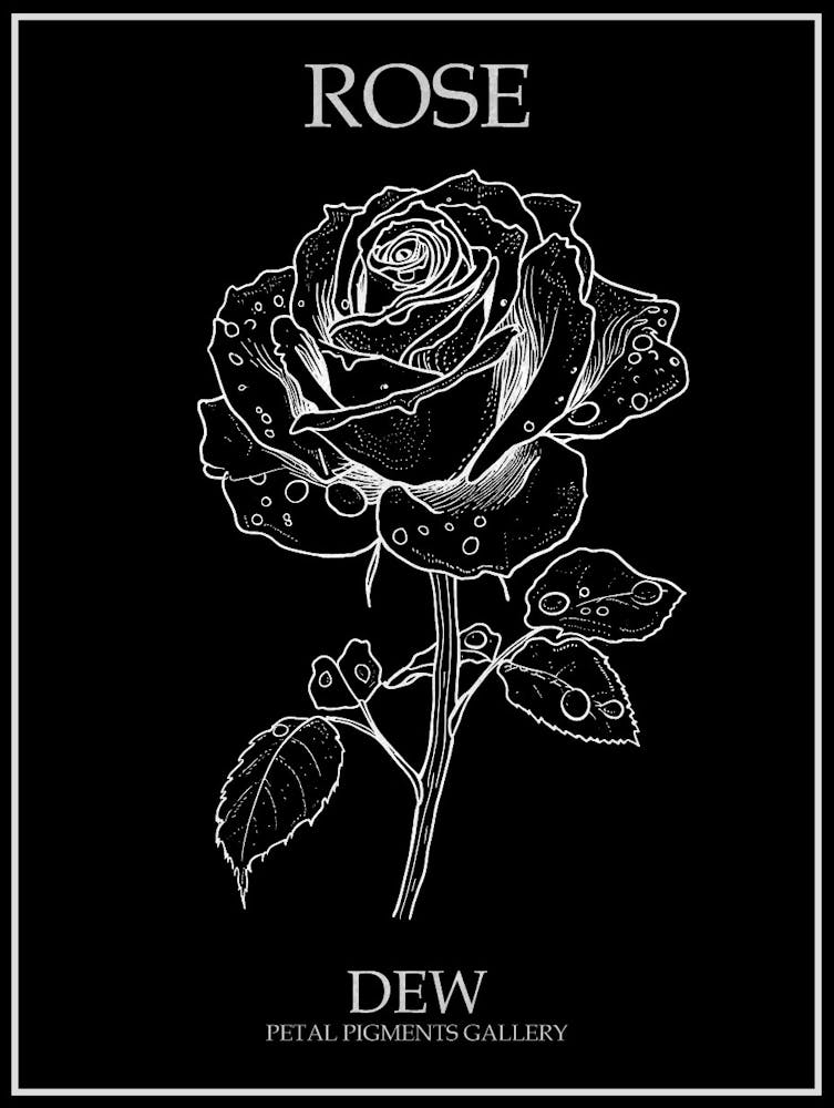 Rose Dew Line Drawing 4 Poster Inverted