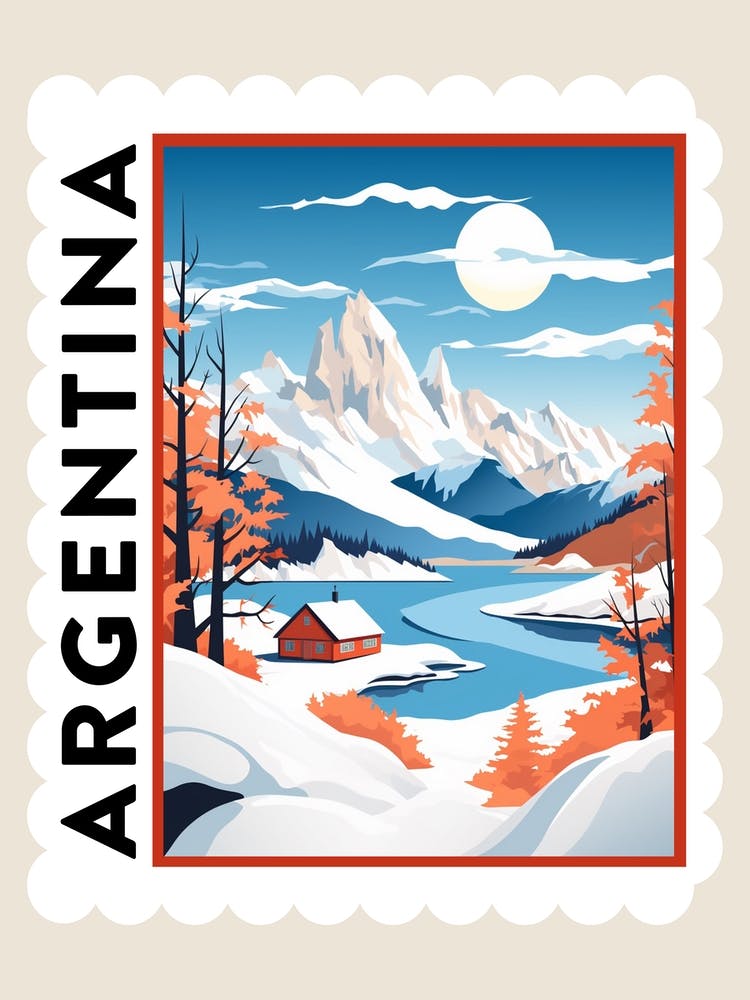 Retro Winter Stamp Poster Patagonia Argentina 2