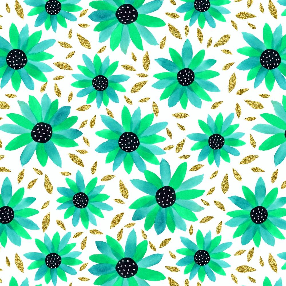 Gold Glitter Turquoise Mint Polka Dot Center