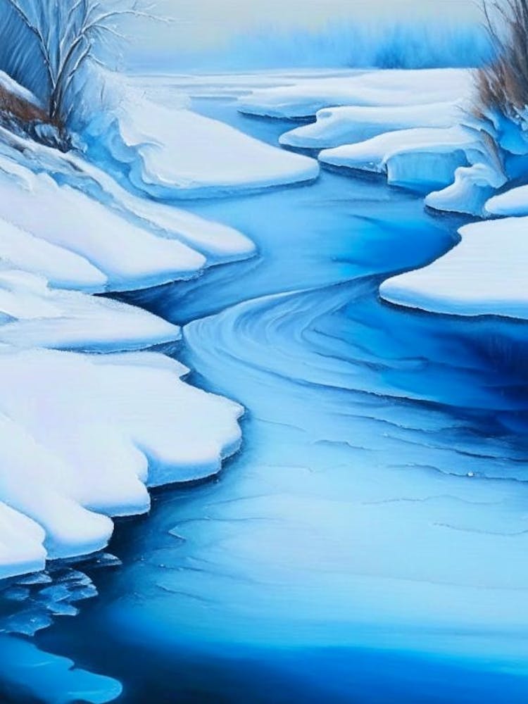 Frozen River Waterscape Marble Acrylic Painting 1