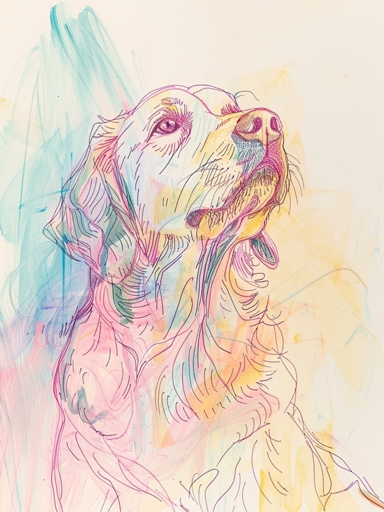 Golden Retriever Hund Pastell-Aquarell-Linienillustration 1