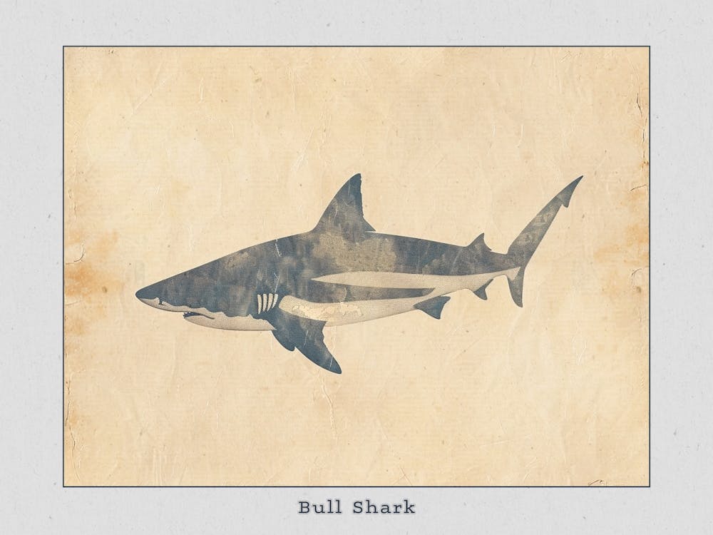 Bull Shark Grey Silhouette 1 Poster