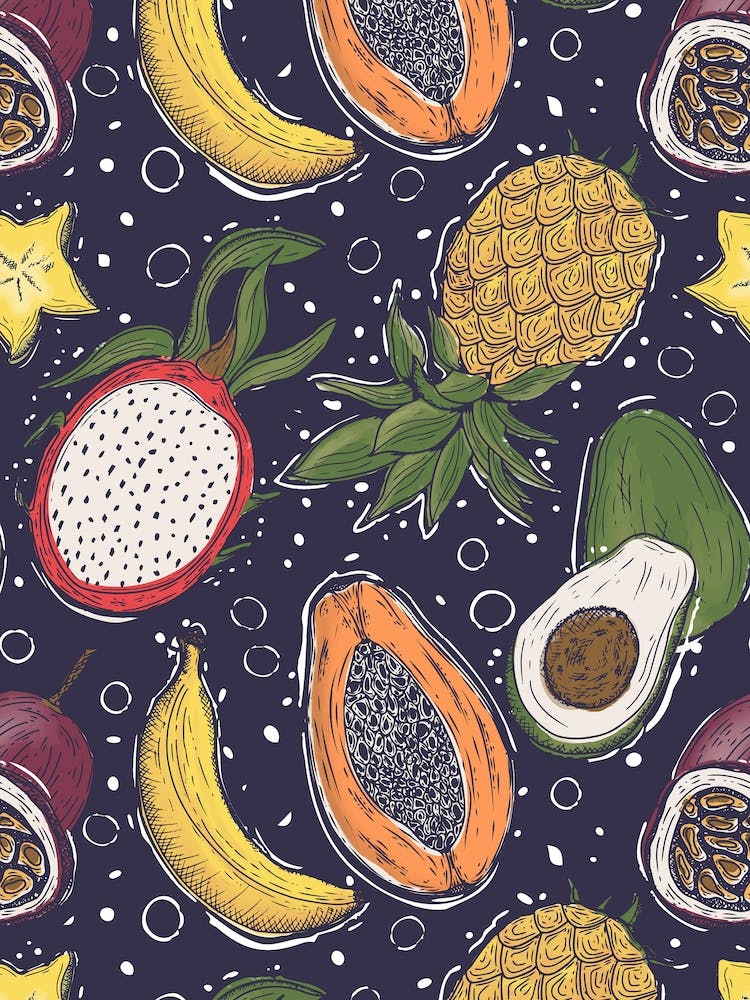 Seamless Pattern With Tropical Fruits 1