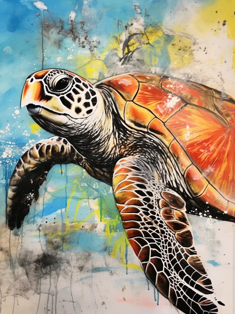 Abstract Watercolour Sea Turtle Illustration