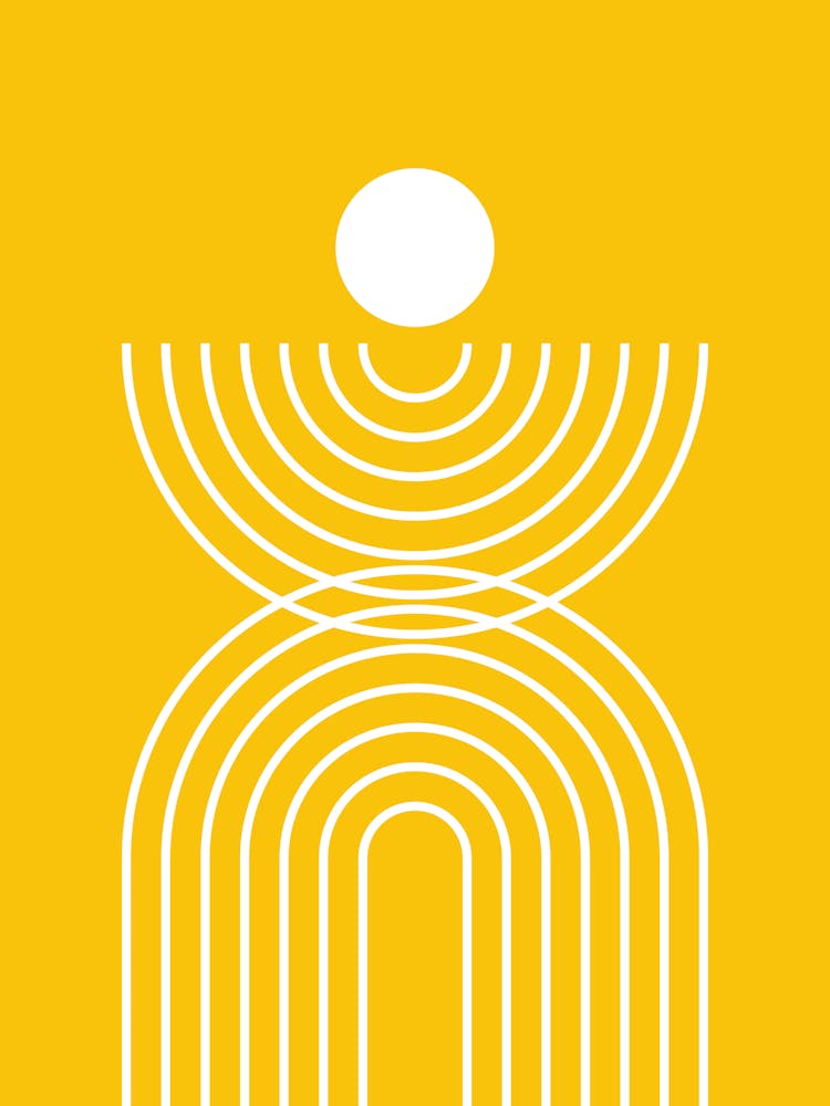 Midcentury Modern Rainbow Arch Sun Abstract A3 In Summer Mustard Yellow 01
