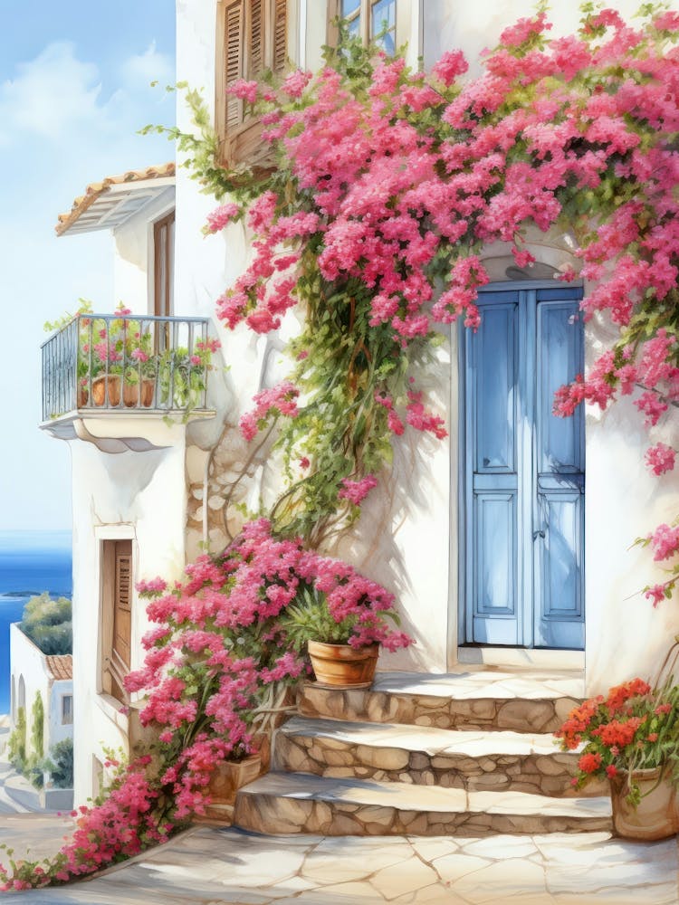 Amalfi, Italy   Mediterranean Doors Watercolour Painting 4