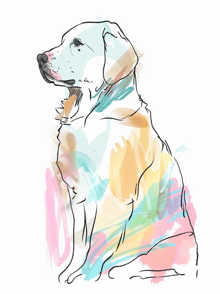Pastel Watercolour Golden Retriever Line Illustration 4