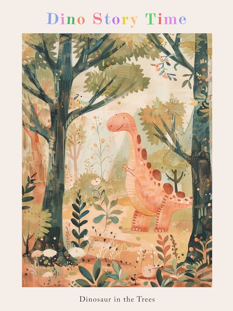Dinosaur In The Trees Storybook Style Painting 2 Poster