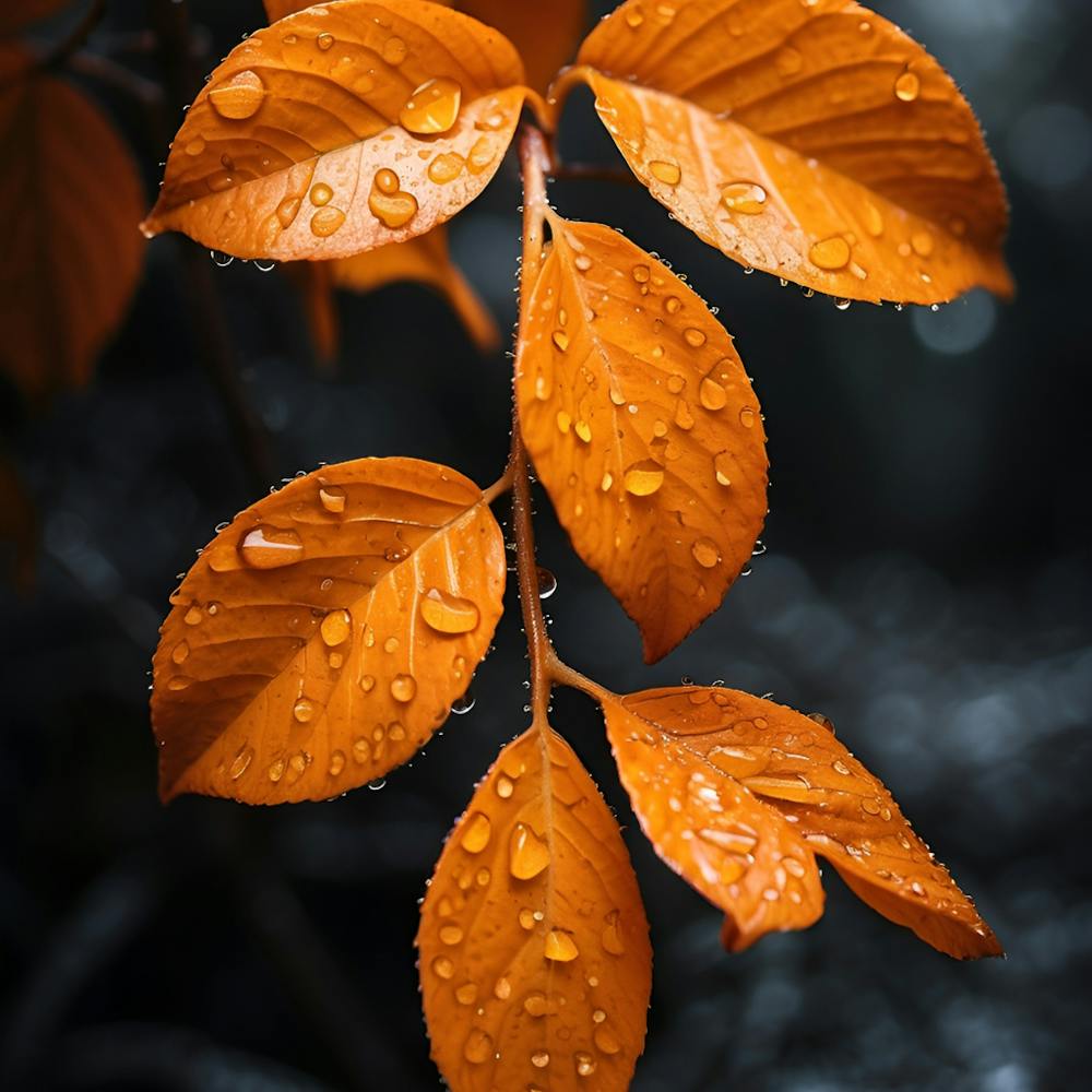 Autumn Leaves With Water Droplets