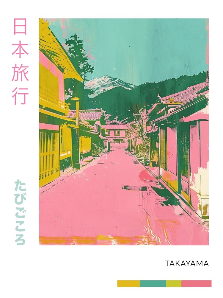 Takayama Japon Affiche Sérigraphiée Duotone Rétro 3