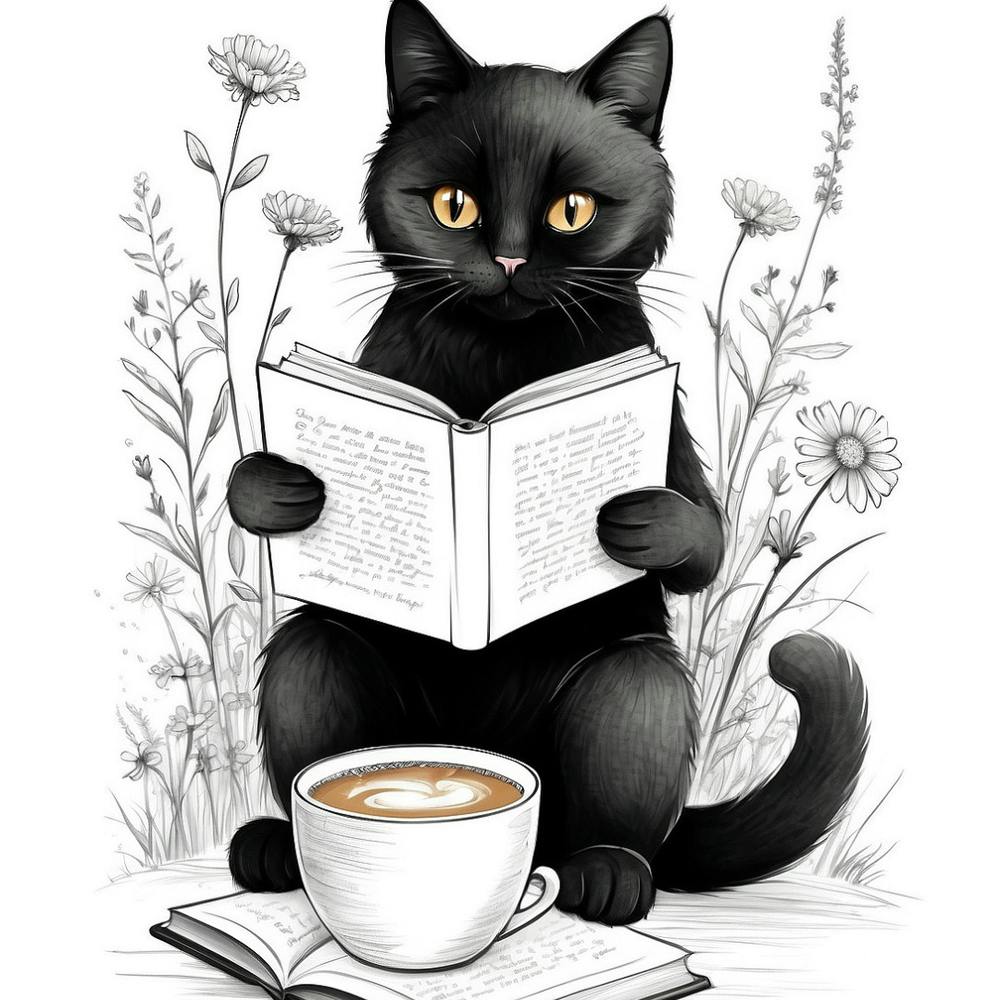 Black Cat Reading A Book