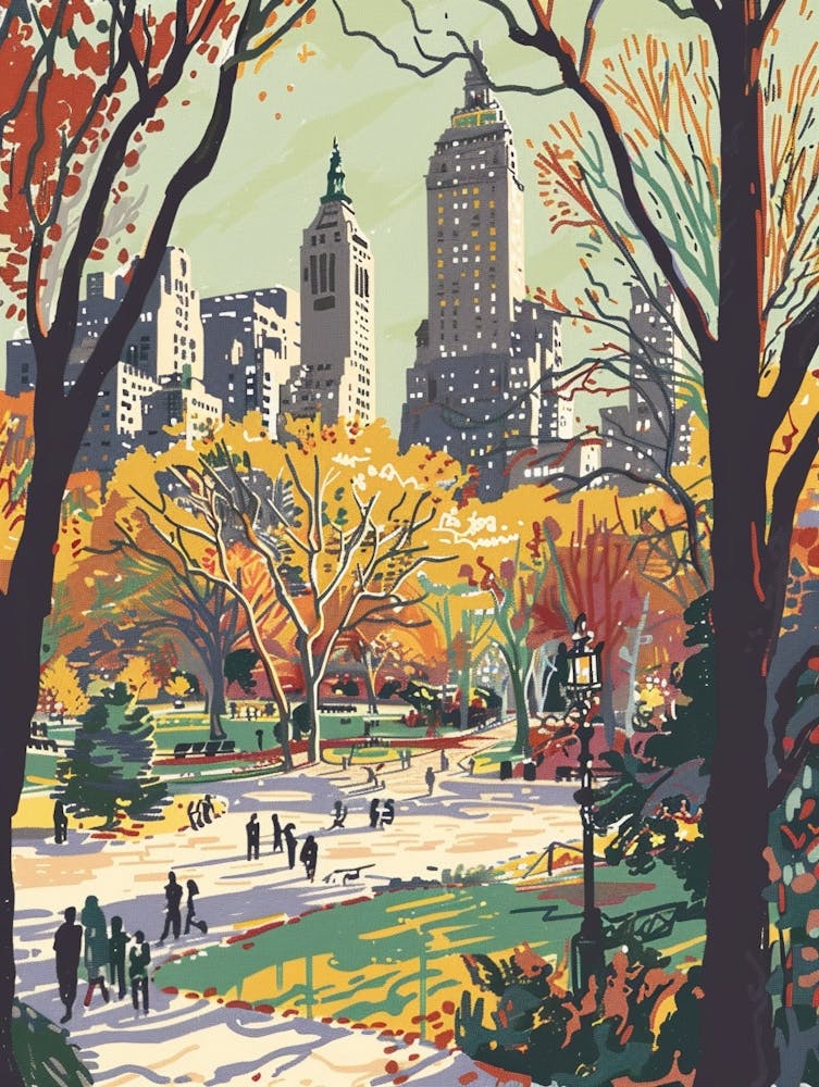 Central Park New York Colourful Silkscreen Illustration 4