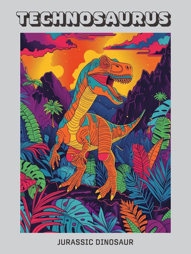 Orange Jurassic Dinosaur Illustration Poster
