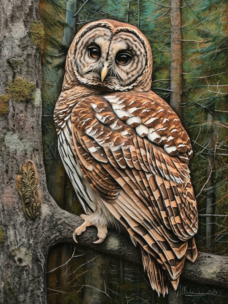 Barred Owl Relief Illustration 2