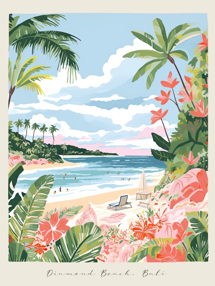 Poster Of Diamond Beach, Bali, Indonesia, Matisse And Rousseau Style 2