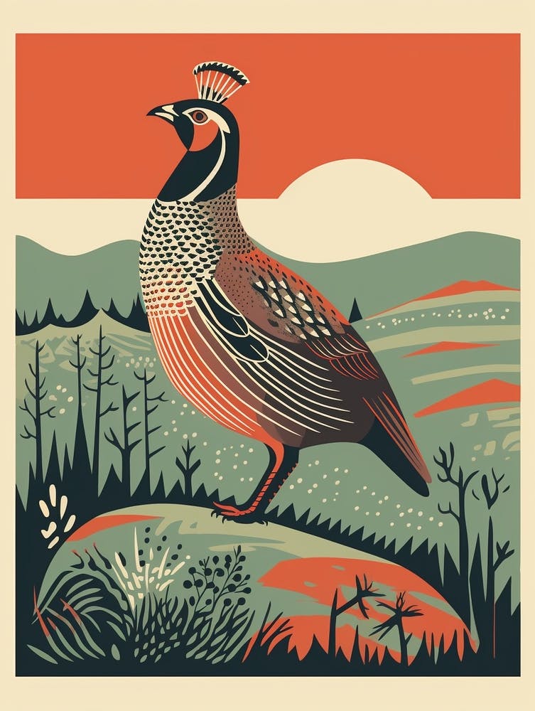 Vintage Bird Linocut Partridge 5