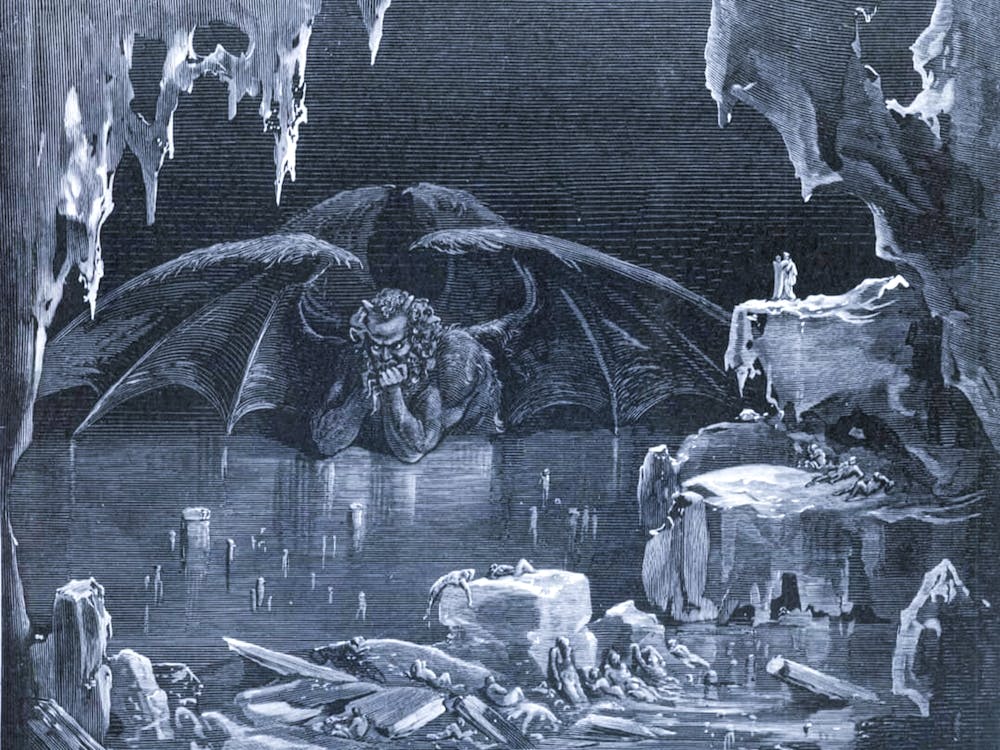 Devil's Cave Gustave Dore - Inferno Canto XXXIV Lucifer King of Hell, Frozen in Ice -   Remastered Detail | Biblical Gothics by Gustave Doré | Dante's Inferno Paradiso Rose in HD