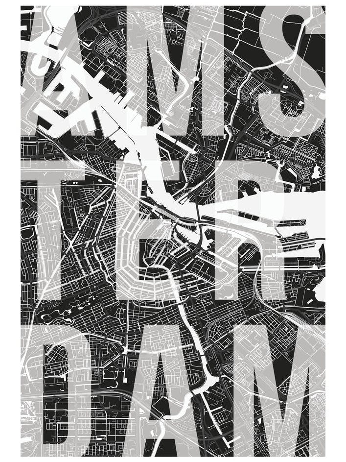 Amsterdam Mono Street Map Text Overlay