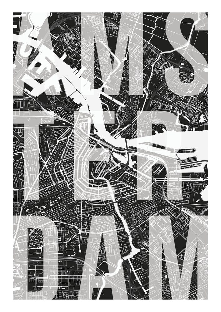 Amsterdam Mono Street Map Text Overlay