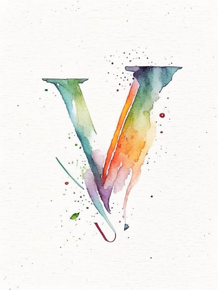 V, Letter, Alphabet Minimalist Watercolour 5