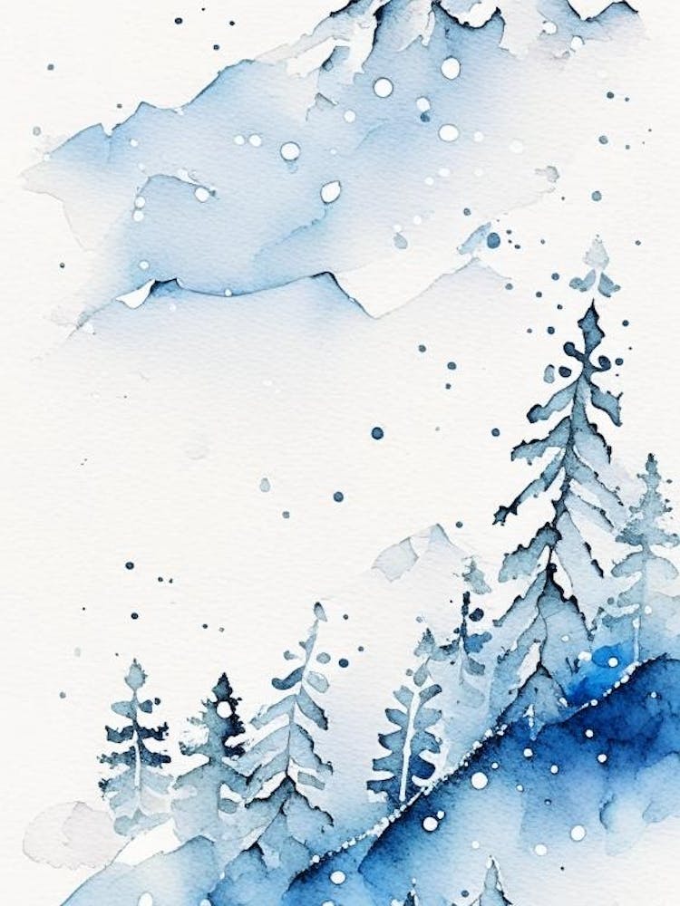 Snowflakes In The Mountains, Snowflakes, Minimalist Watercolour 2