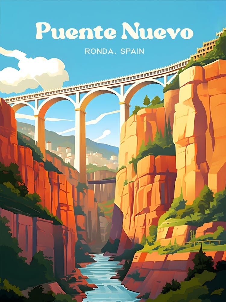 Puente Nuevo Ronda Spain New Bridge Modern Travel Illustration