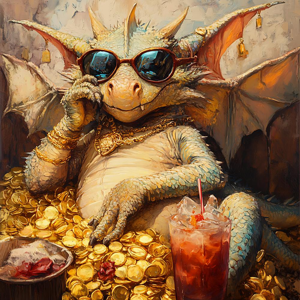 Cool Dragon Lounging on Gold Background 3